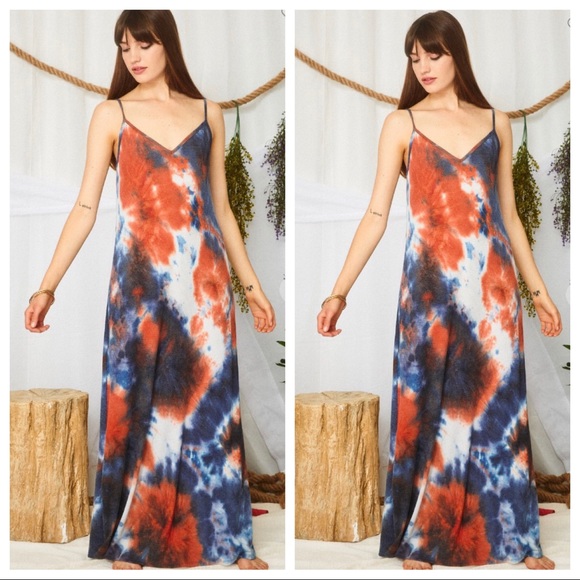 Fabulous Tie Dye Cami side pockets Maxi Dress - Picture 3 of 5